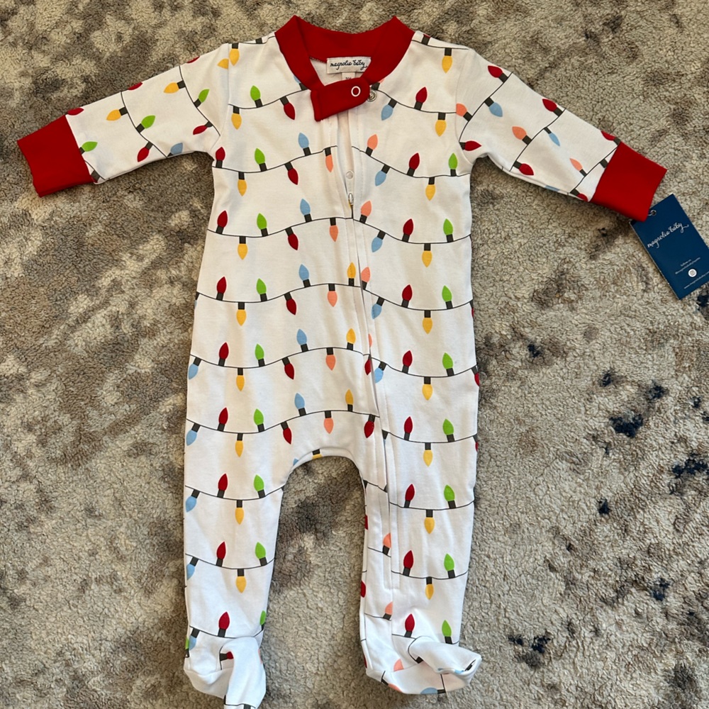 NWT magnolia baby 3mo Christmas/holiday lights footed onesie